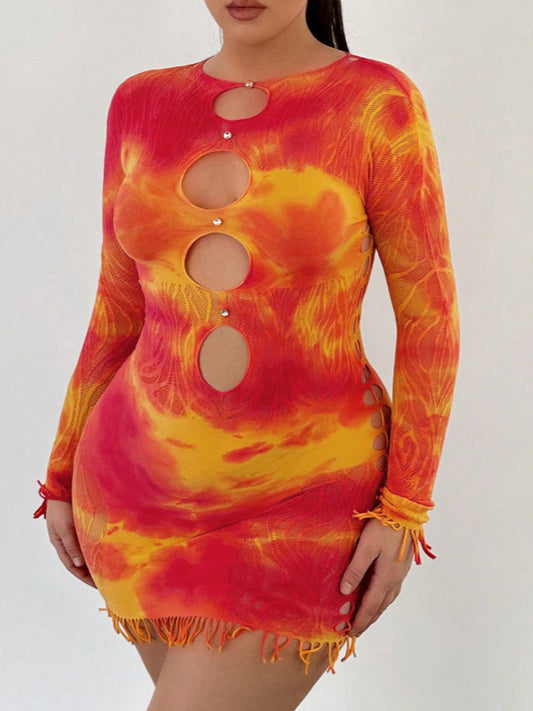 Women's Tie-Dye Cut-Out Long-Sleeve Dress