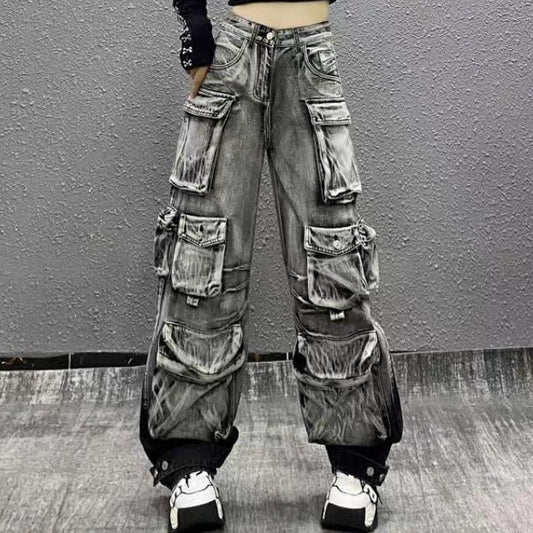 Women's High Waist Washed Gradient Denim Pants